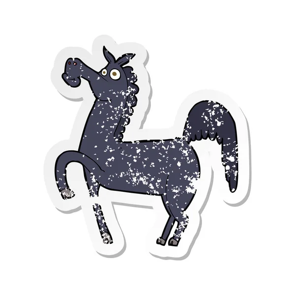 Retro noodlijdende sticker van een grappige cartoon paard — Stockvector