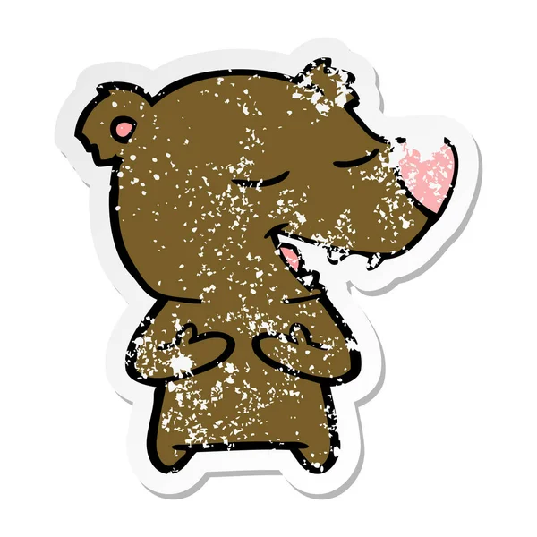 Distressed Sticker Cartoon Bear — Stock Vector