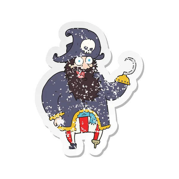 Retro noodlijdende sticker van een cartoon Piraat kapitein — Stockvector