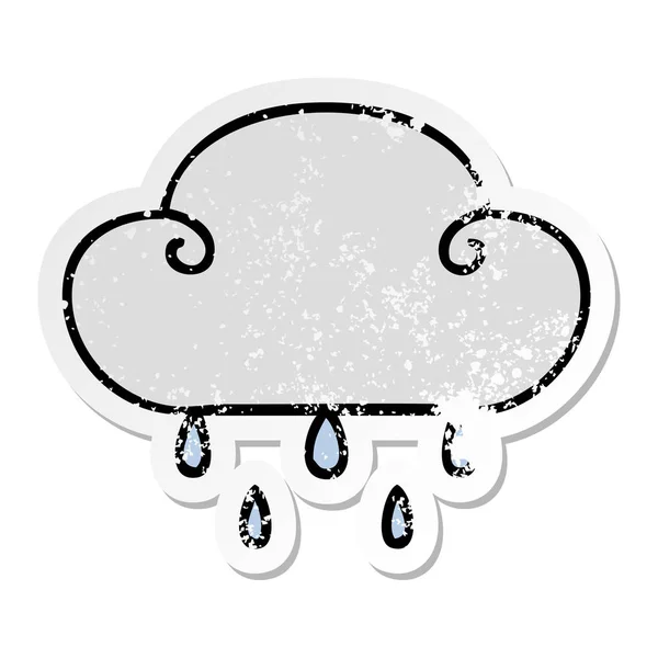 Autocollant Affligé Drôle Dessin Animé Dessiné Main Nuage Pluie — Image vectorielle