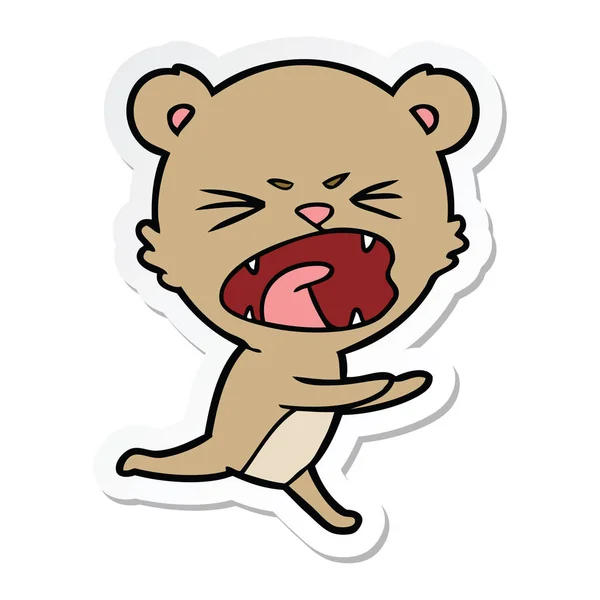Pegatina de un oso de dibujos animados enojado gritando — Archivo Imágenes Vectoriales