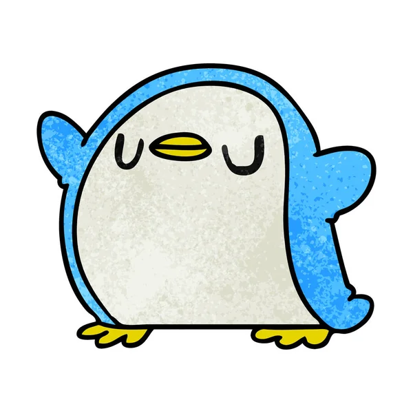 Getextureerde Cartoon Afbeelding Kawaii Van Een Schattige Pinguïn — Stockvector