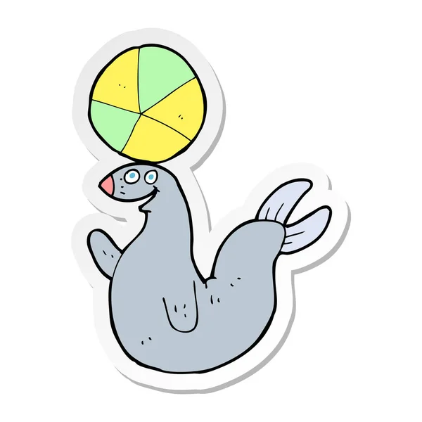 Sticker Cartoon Seal Balancing Ball — Stock Vector