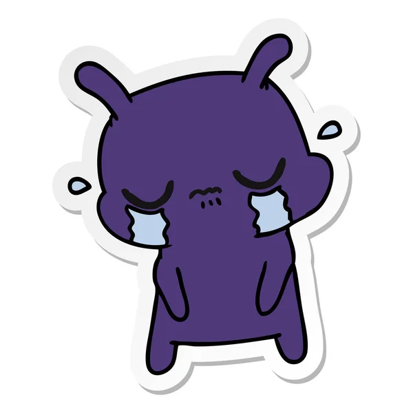 Freehand Drawn Sticker Cartoon Cute Sad Alien — Stock Vector