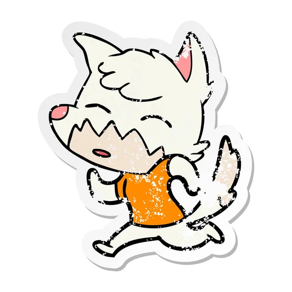 Distressed Sticker Cartoon Fox — Stock Vector