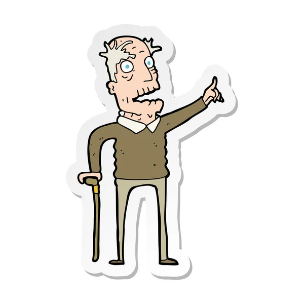 Sticker Van Een Cartoon Oude Man Met Wandelstok — Stockvector