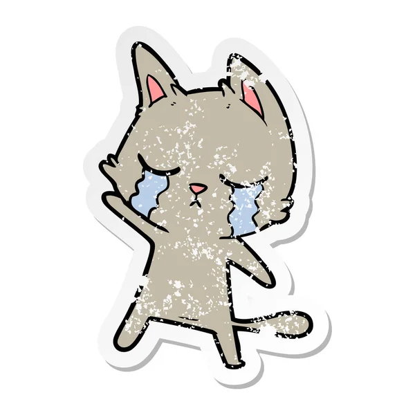 Etiqueta angustiada de um gato de desenho animado chorando —  Vetores de Stock