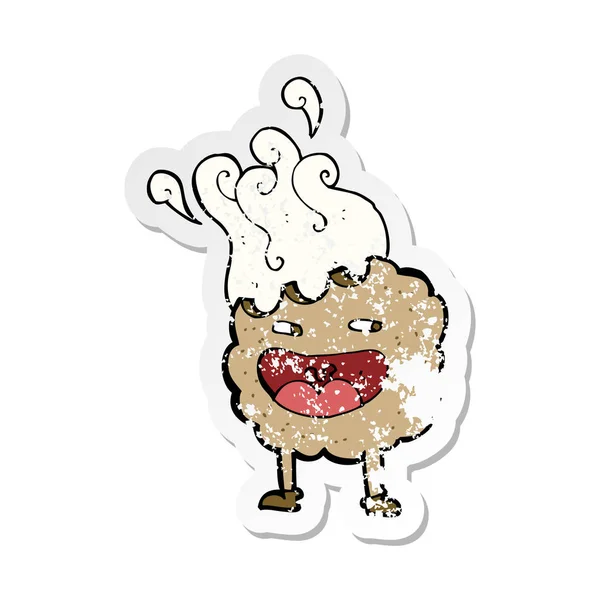 Retro Distressed Sticker Cookie Cartoon Character — Stock Vector