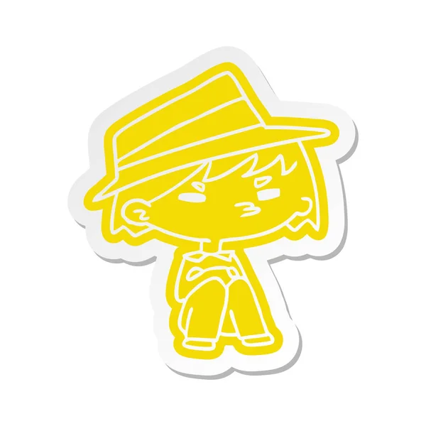 Cartoon sticker of a kawaii cute boy — Stock Vector