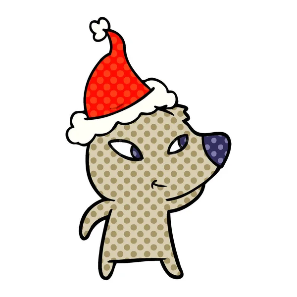 Illustration mignonne de style de bande dessinée d'un ours portant un chapeau de Père Noël — Image vectorielle