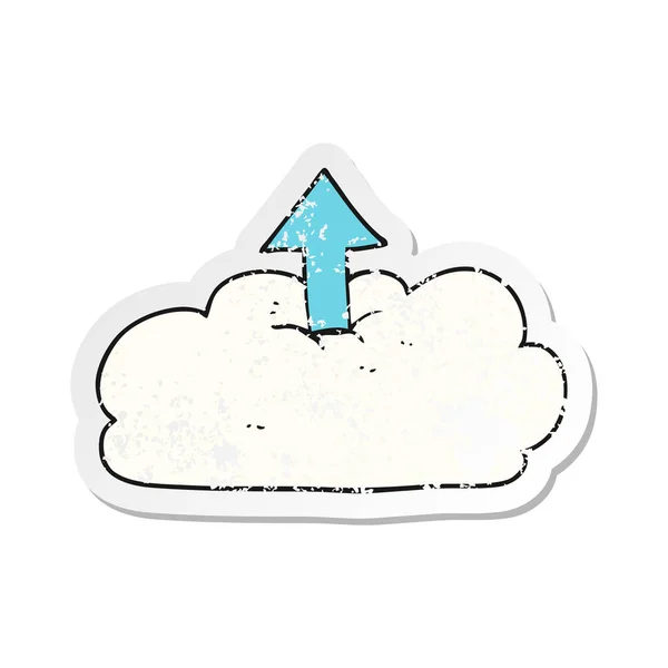 Retro-Distressed-Sticker eines Cartoon-Uploads in die Cloud — Stockvektor