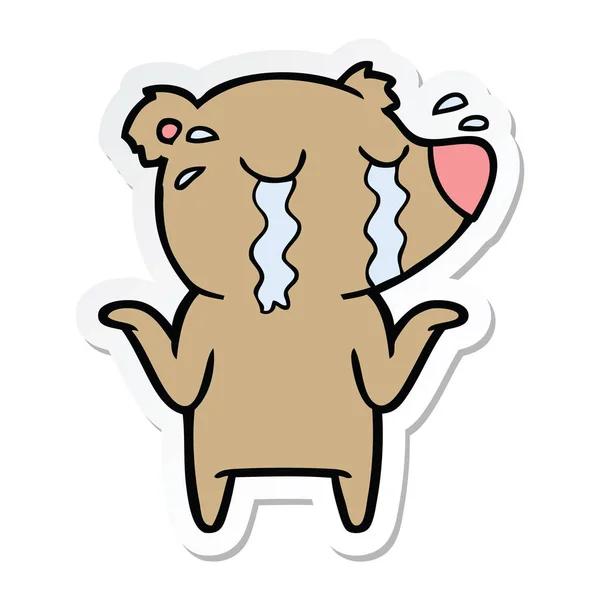 Sticker of a cartoon crying bear — Stock Vector