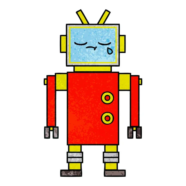 Retro grunge textura dibujos animados llorando robot — Archivo Imágenes Vectoriales