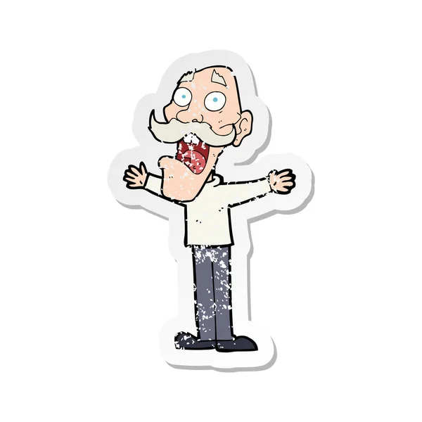 Retro distressed sticker of a cartoon stressed old man — Stock Vector