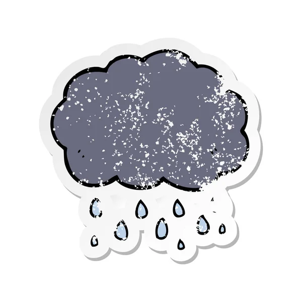 Calcomanía angustiada de una nube de dibujos animados lloviendo — Archivo Imágenes Vectoriales