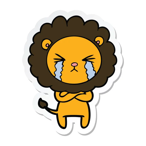Sticker Van Een Cartoon Huilen Leeuw Met Gekruiste Armen — Stockvector