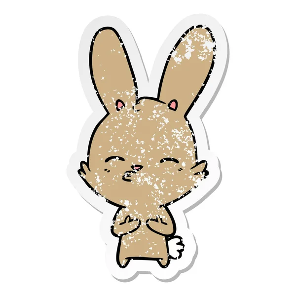 Distressed Sticker Curious Bunny Cartoon — Stock Vector