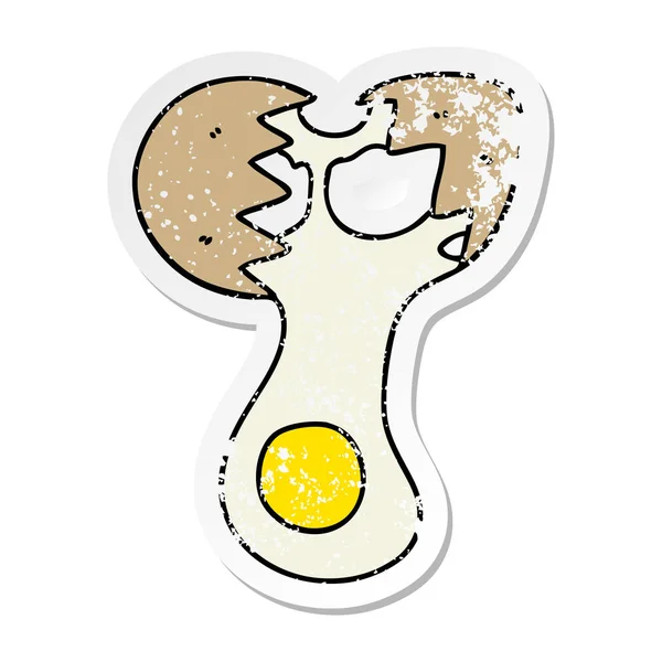 Verontruste Sticker Van Een Eigenzinnige Hand Getrokken Cartoon Gebarsten Eieren — Stockvector