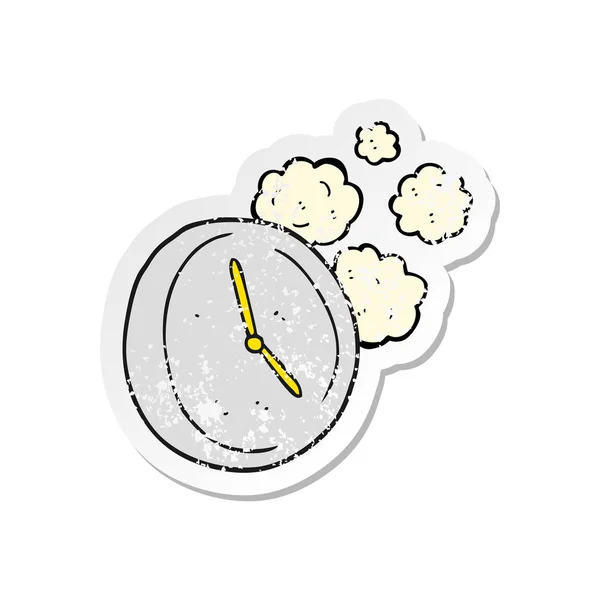 Retro distressed sticker of a cartoon ticking clock — Stock Vector