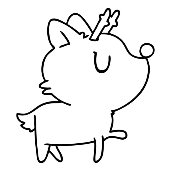 Linha Desenho Ilustração Kawaii Cervos Bonitos — Vetor de Stock