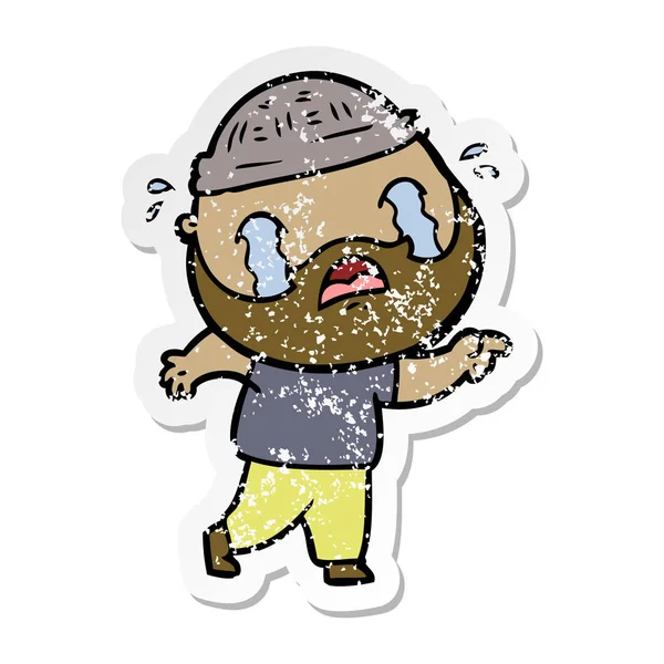 一个卡通胡子男子哭苦恼的贴纸 — 图库矢量图片