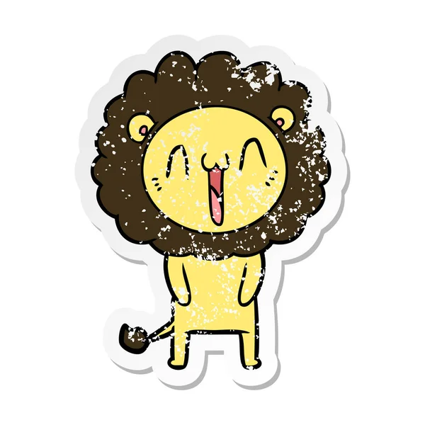 Distressed Sticker Happy Cartoon Lion — Stock Vector