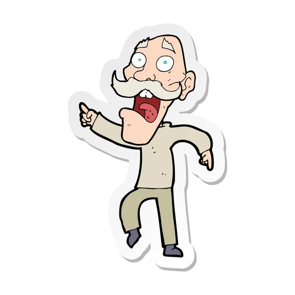 Sticker Cartoon Frightened Old Man — Stock Vector