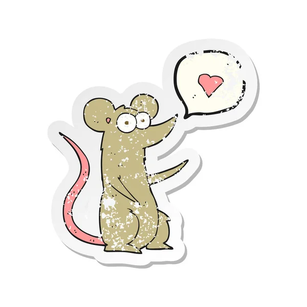 Ретро-проблемная наклейка влюбленной мультяшной мыши — стоковый вектор