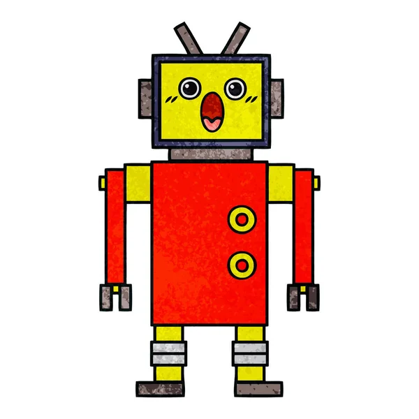 Retro Grunge Texture Cartone Animato Robot — Vettoriale Stock