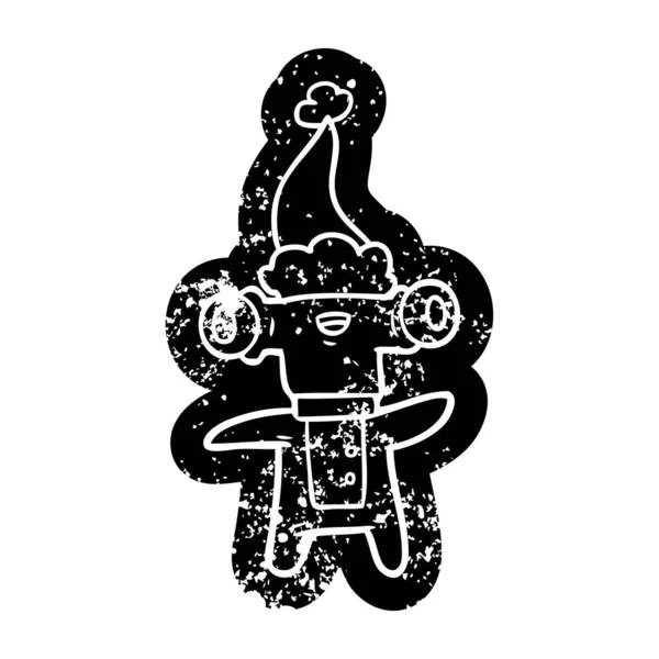 Desenho animado amigável ícone angustiado de um alienígena usando chapéu de santa — Vetor de Stock