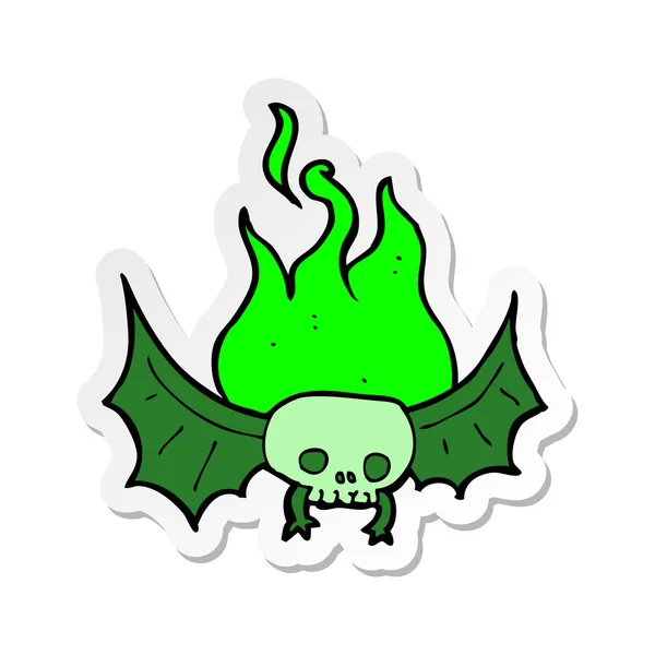 Sticker Van Een Cartoon Spooky Schedel Vleermuis — Stockvector