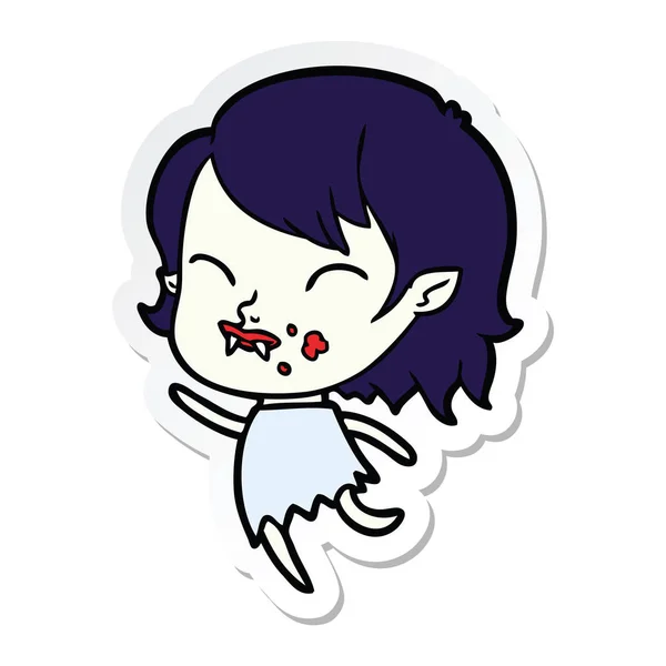一个卡通吸血鬼女孩的贴纸与血在脸颊上 — 图库矢量图片