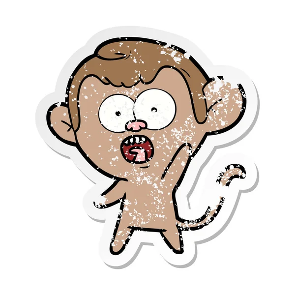 Etiqueta Angustiada Desenho Animado Macaco Chocado —  Vetores de Stock
