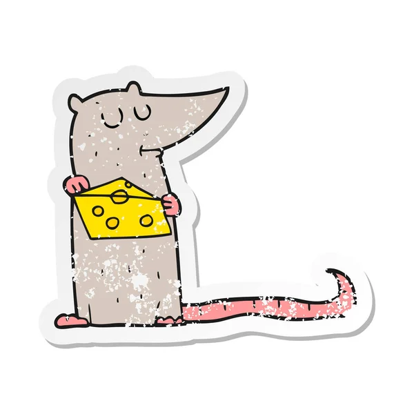 Autocollant en détresse rétro d'une souris dessin animé au fromage — Image vectorielle