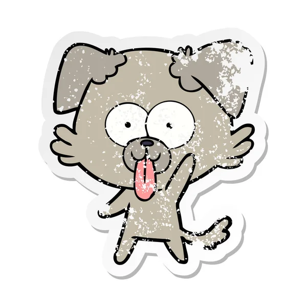 Bir Karikatür Köpek Yapışkanlık Dışarı Dil Ile Sıkıntılı Etiket — Stok Vektör