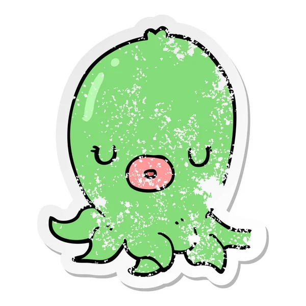 Verontruste Sticker Van Een Cartoon Octopus — Stockvector