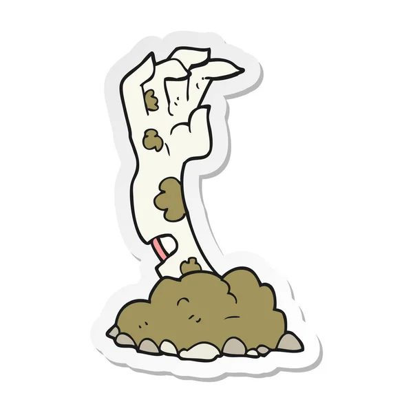 Sticker van een cartoon zombie hand stijgen van grond — Stockvector