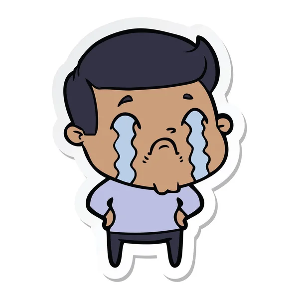Sticker of a cartoon man crying — Stock Vector