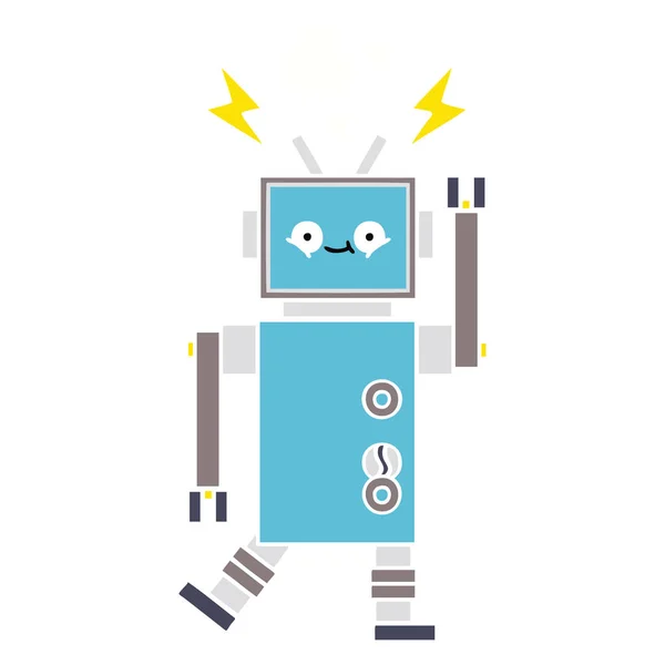 平面彩色复古卡通舞动机器人 — 图库矢量图片