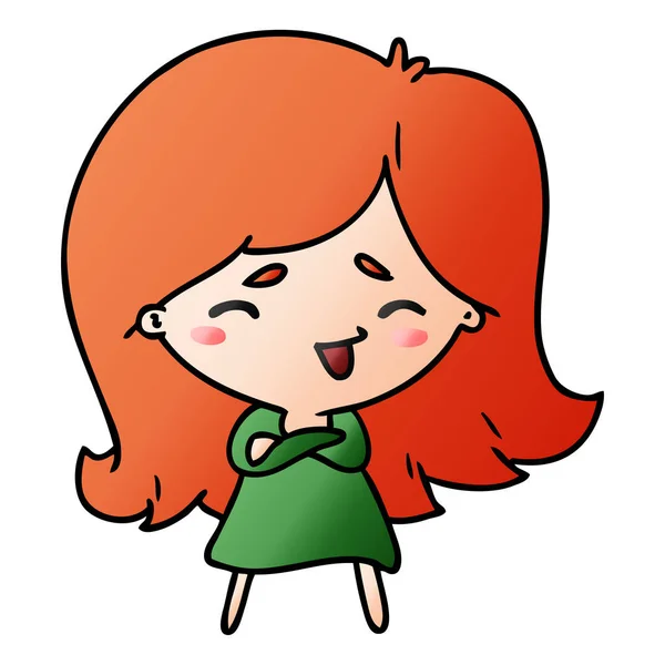 Gradient Cartoon Illustration Cute Kawaii Girl — Stock Vector