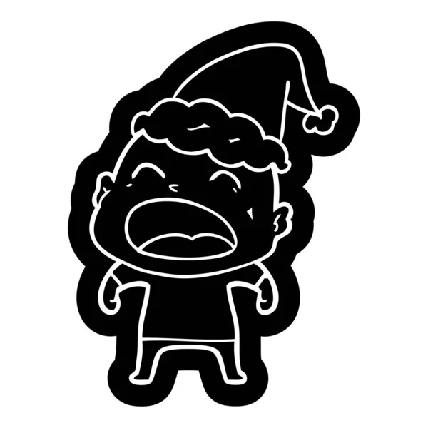 Peculiar Icono Dibujos Animados Hombre Calvo Gritando Con Sombrero Santa — Vector de stock