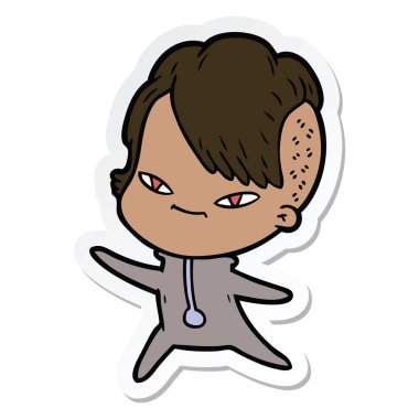 etiket hipster saç kesimi ile sevimli çizgi kızın