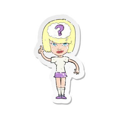 düşünme bir karikatür kadının Retro sıkıntılı etiket