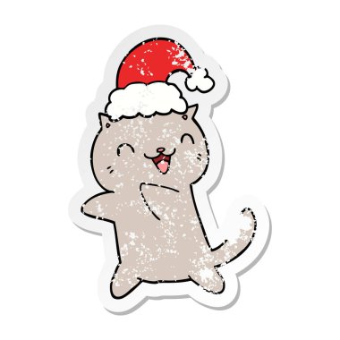 sevimli çizgi Noel kedinin sıkıntılı etiket