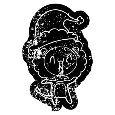 mutlu ilginç çizgi film Noel Baba şapkası giyen aslan simgesi sıkıntılı