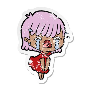 ağlayan bir çizgi film kızın sıkıntılı etiket