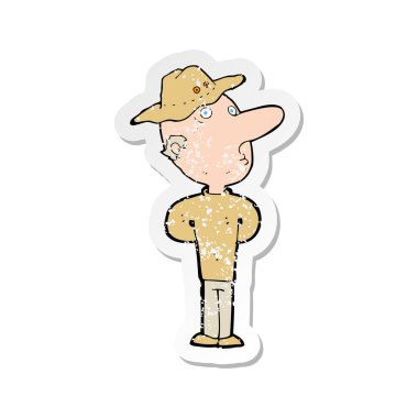 şapkalı bir çizgi film adamın Retro sıkıntılı etiket