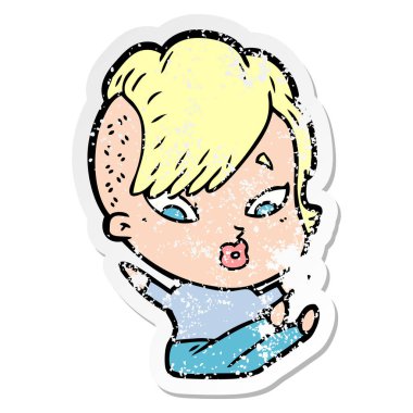 düşen bir karikatür sürpriz kızın sıkıntılı etiket