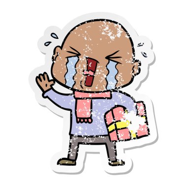 kel adam ağlıyor bir karikatür sıkıntılı etiket