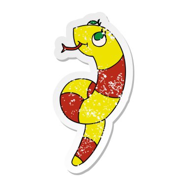 sıkıntılı etiket çizgi film illüstrasyon kawaii şirin bir yılan